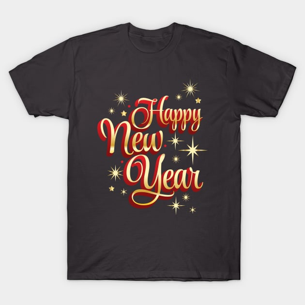 Happy New Year lettering in red and gold color. T-Shirt by ChrisiMM